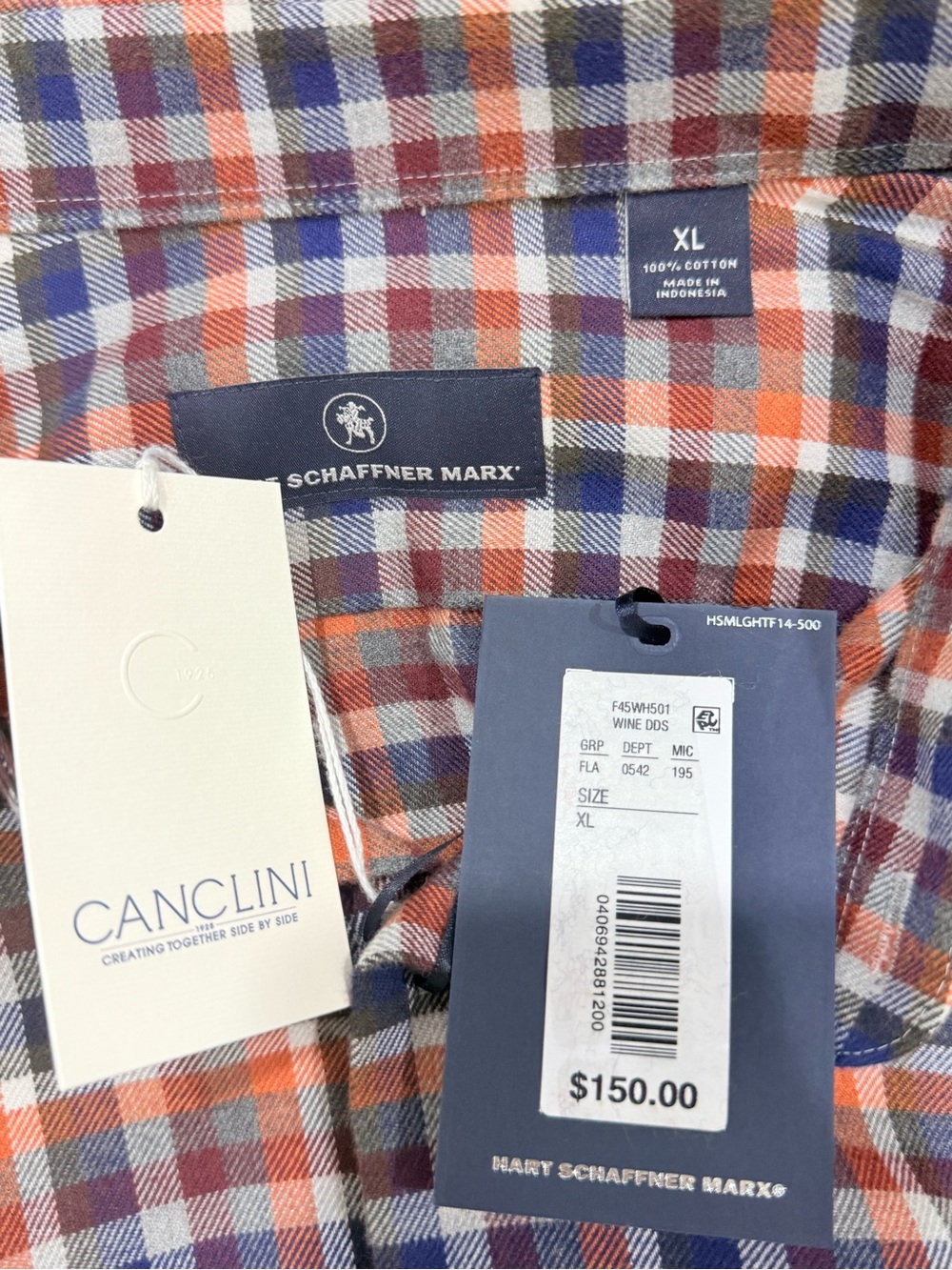 Hart Schaffner Marx Canclini 100% Cotton Plaid Flannel Button Down Shirt $150 - Picture 11 of 12